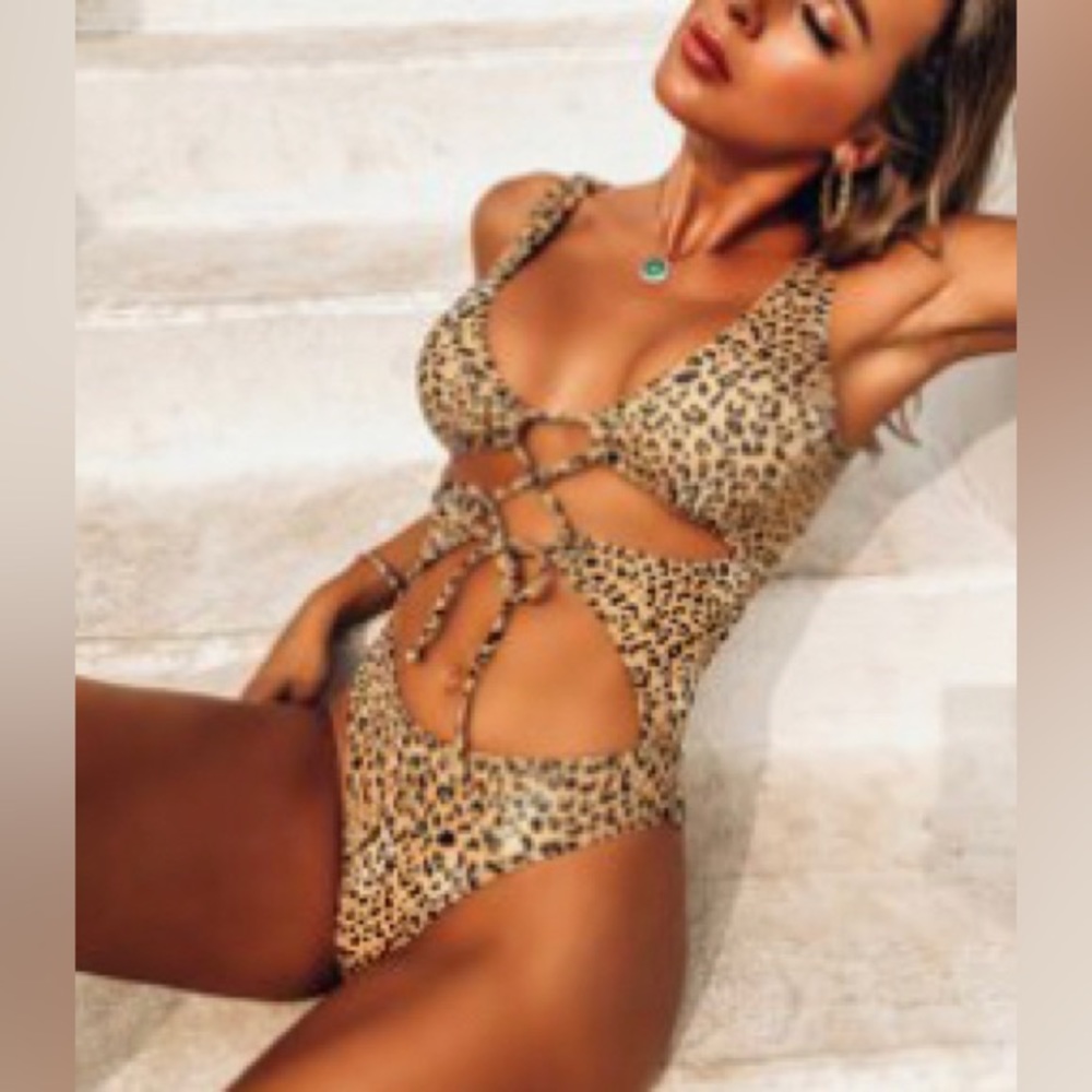 Leopard print one piece swimsuit